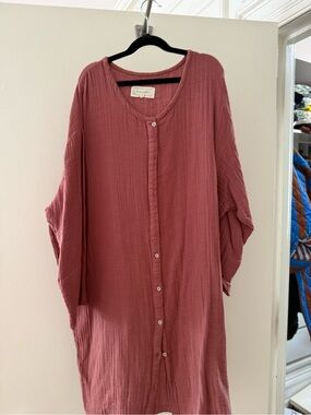 RESEVERED Women’s Midi Button-Front Dress in Dusty Rose, very soft, cotton